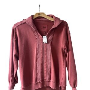 Aerie Starry Skies Open Neck Sweatshirt in a washed red color NWY